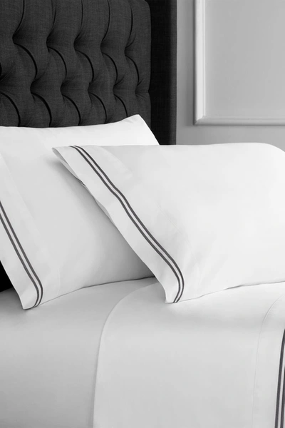 Melange King 600 Thread Count Cotton 2 Stripe Embroidered Sheet 4-piece Set In Grey
