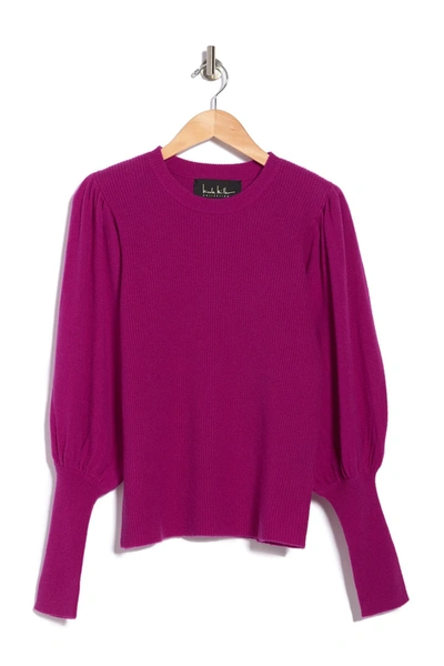 Shop Nicole Miller Puff Sleeve Cashmere Sweater In Fuchsia