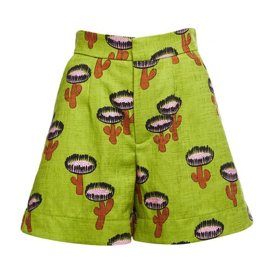 La Doublej Good Butt Cactus-print Shorts In Chirpy Cactus Verde