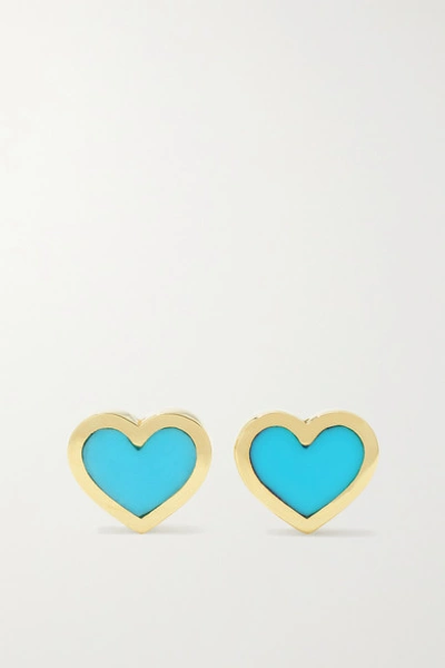 Shop Jennifer Meyer Extra Small Heart 18-karat Gold Turquoise Earrings