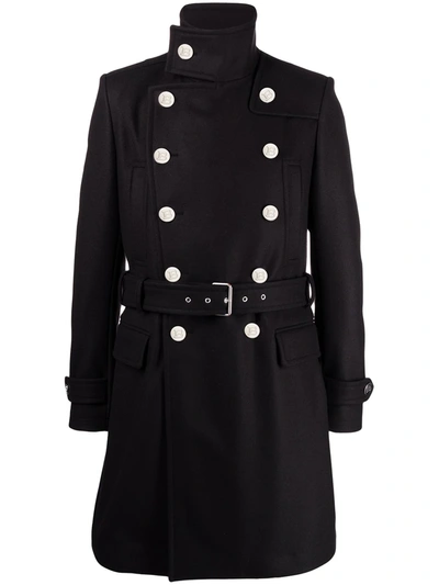 Shop Balmain Double-breasted Belted Coat In 6ub Marine