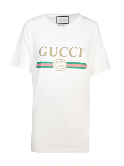 Shop Gucci T-shirt Logo Vintage Bianca In White