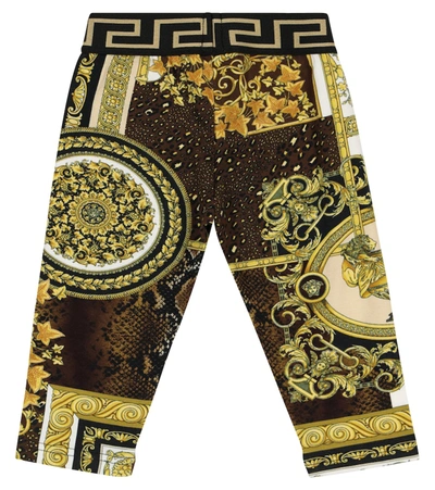 Shop Versace Baby Barocco Mosaic Stretch-cotton Leggings In Gold