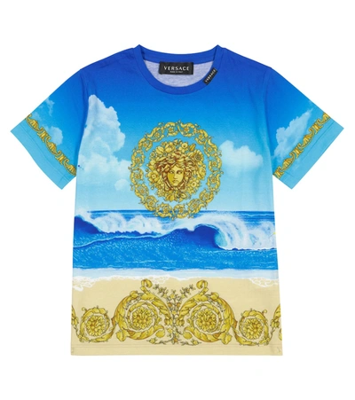 Shop Versace Medusa Printed Cotton T-shirt In Blue