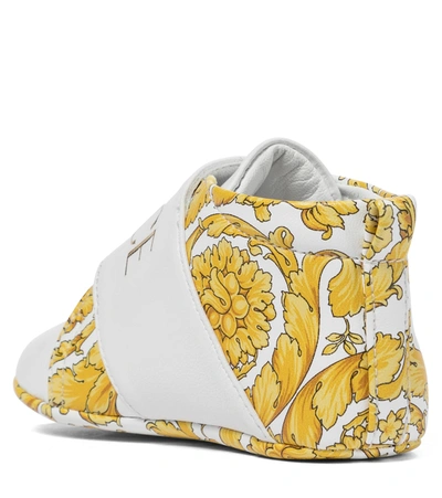 Shop Versace Baby Barocco Leather Sneakers In White