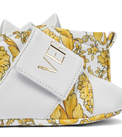 Shop Versace Baby Barocco Leather Sneakers In White