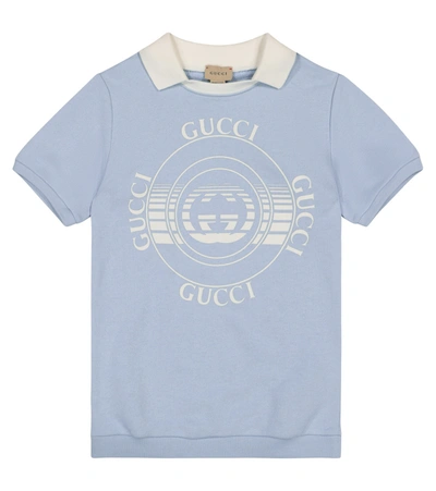 Shop Gucci Logo Cotton Sweatshirt Dress In Blue