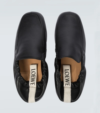 Shop Loewe Pull Tab Leather Loafers In Black