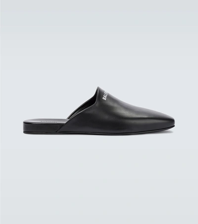 Shop Balenciaga Cosy Leather Mules In Black