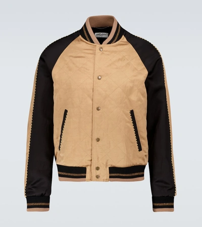 Shop Saint Laurent Teddy Varsity Flammé Satin Jacket In Gold