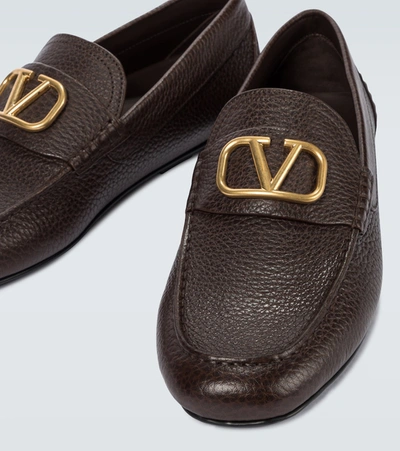 Shop Valentino Leather Loafers In Brown