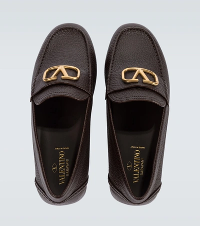 Shop Valentino Leather Loafers In Brown