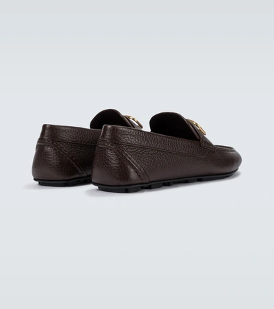 Shop Valentino Leather Loafers In Brown