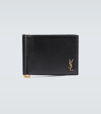 Shop Saint Laurent Tiny Cassandre Leather Wallet In Black