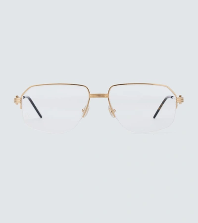 Shop Cartier Half-rimmed Metal Glasses In Gold