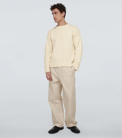 Jil Sander Wide-leg Cotton Pants In Beige
