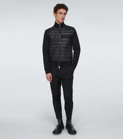 Shop Moncler Bi-fabric Cotton-blend Cardigan In Black
