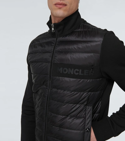 Shop Moncler Bi-fabric Cotton-blend Cardigan In Black