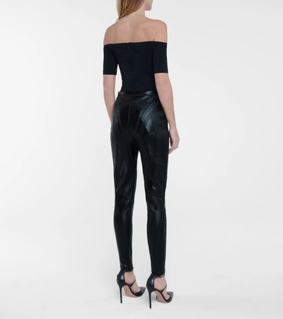 Mugler Black Embossed Iridescent Leggings In Black
