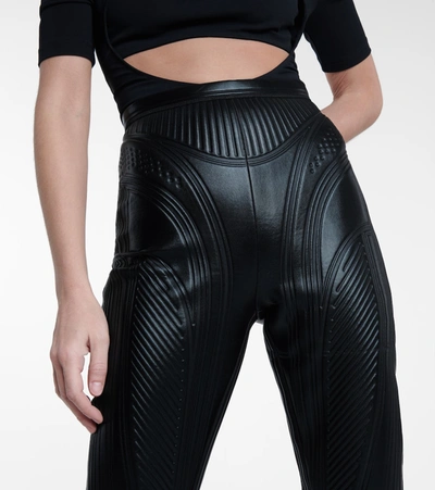 Mugler Black Embossed Iridescent Leggings In Black