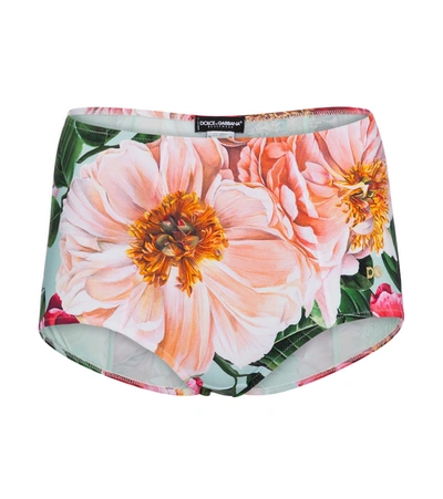 Shop Dolce & Gabbana Floral High-rise Bikini Bottoms In Multicoloured