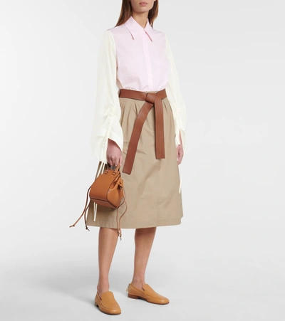 Shop Loewe High-rise Cotton Poplin Midi Skirt In Beige