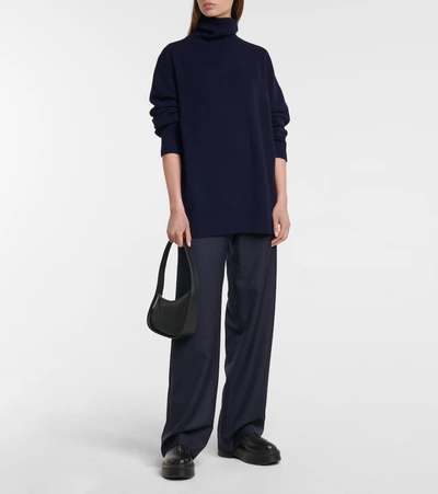 Shop The Row Milina Turtleneck Wool And Cashmere Sweater In Blue