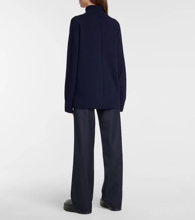 Shop The Row Milina Turtleneck Wool And Cashmere Sweater In Blue