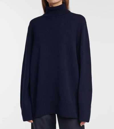 Shop The Row Milina Turtleneck Wool And Cashmere Sweater In Blue