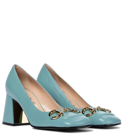 Shop Gucci Horsebit Leather Pumps In Blue