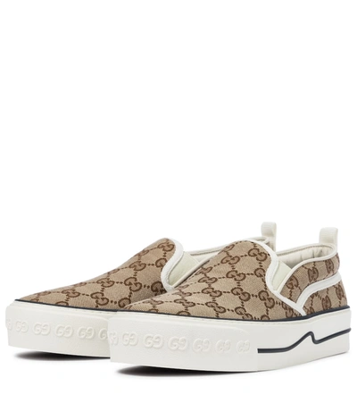 Shop Gucci Tennis 1977 Canvas Slip-on Sneakers In Beige