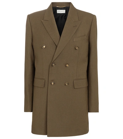 Shop Saint Laurent Virgin Wool Blazer In Green