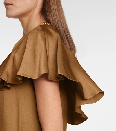 Shop Saint Laurent One-shoulder Satin Crêpe Minidress In Brown