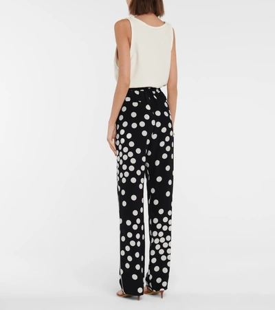 Shop Valentino Polka-dot Silk Straight Pants In Black