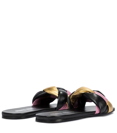 Shop Miu Miu Metallic Leather Sandals In Multicoloured