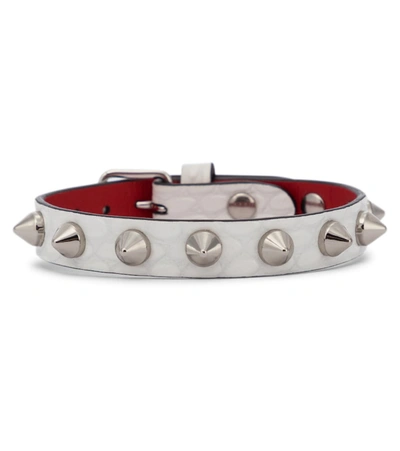 Shop Christian Louboutin Loubilink Studded Leather Bracelet In White