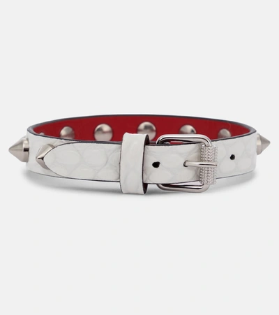 Shop Christian Louboutin Loubilink Studded Leather Bracelet In White