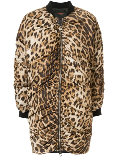 Shop Giambattista Valli Leopard Print Longline Bomber Jacket In Brown