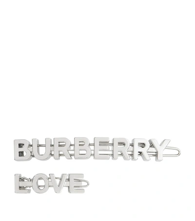 Shop Burberry Silver-tone Logo Hair Slides