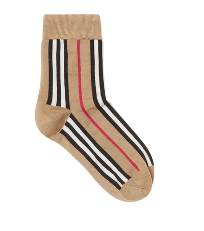 Shop Burberry Icon Stripe Ankle Socks In Yellow