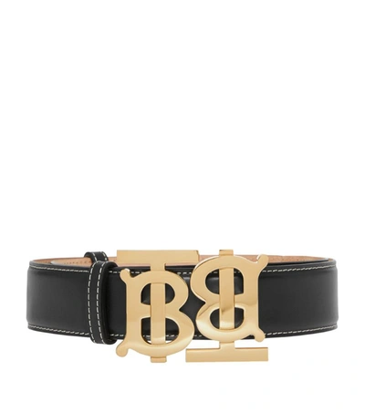 Shop Burberry Leather Double Tb Monogram Belt