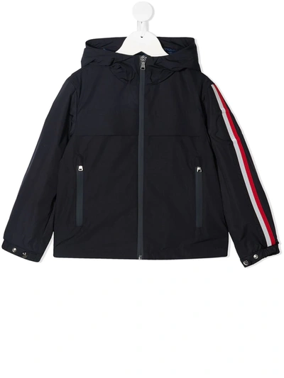 Shop Moncler Vaug Striped-trim Hooded Jacket In Blue