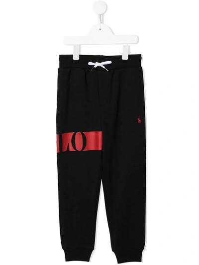 Shop Ralph Lauren Logo Print Double-knit Joggers In Black