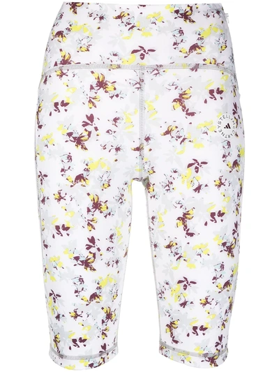 Shop Adidas By Stella Mccartney Floral-print Compression Shorts In White