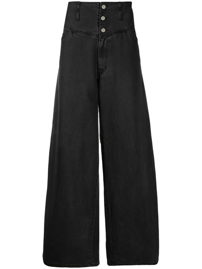 Shop Raf Simons Wide-leg Dark Wash Jeans In Black