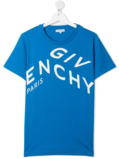 Shop Givenchy Teen Refracted Logo-print Cotton T-shirt In Blue