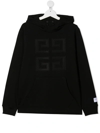 Shop Givenchy Teen Double G-embroidered Rib-trimmed Hoodie In Black