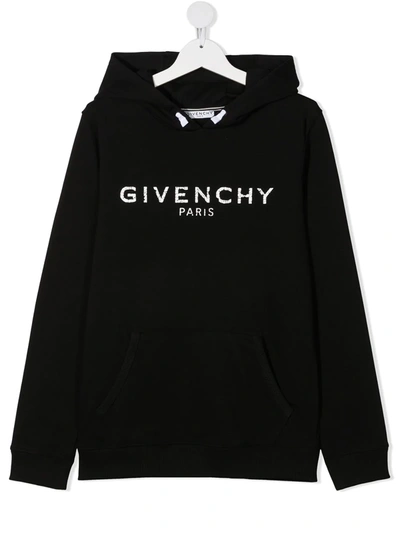 Shop Givenchy Teen Cracked Logo-print Cotton Hoodie In Black