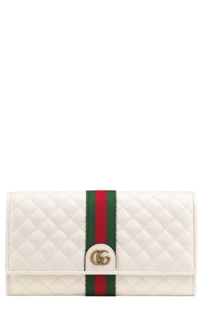 Shop Gucci Quilted Leather Continental Wallet In Off White/ Vert/ Red