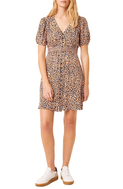 Shop French Connection Puff Sleeve Button Front Mini Dress In Jaffa Oran